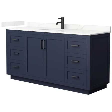 A large image of the Wyndham Collection WCF292966S-QTZ-UNSMXX Dark Blue / Giotto Quartz Top / Matte Black Hardware