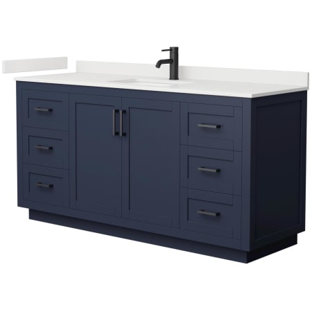 A large image of the Wyndham Collection WCF292966S-QTZ-UNSMXX Dark Blue / White Quartz Top / Matte Black Hardware