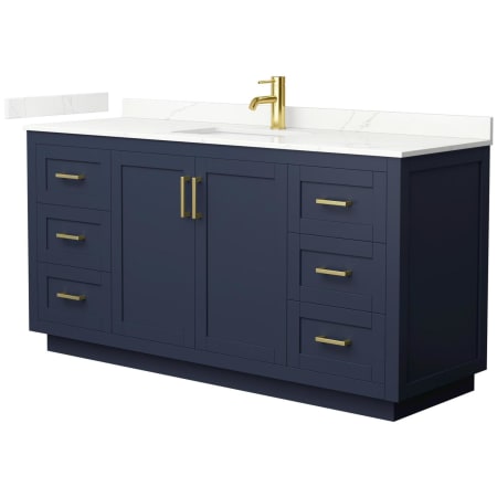 A large image of the Wyndham Collection WCF292966S-QTZ-UNSMXX Dark Blue / Giotto Quartz Top / Brushed Gold Hardware
