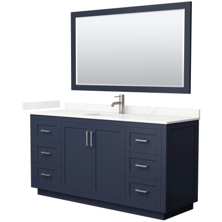 A large image of the Wyndham Collection WCF292966S-QTZ-UNSM58 Dark Blue / Giotto Quartz Top / Brushed Nickel Hardware