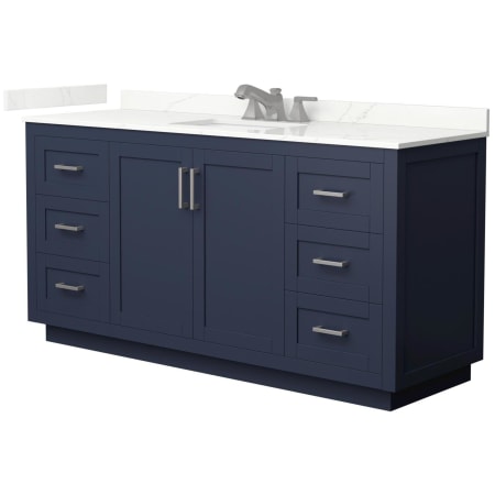 A large image of the Wyndham Collection WCF292966S-QTZ-US3MXX Dark Blue / Giotto Quartz Top / Brushed Nickel Hardware