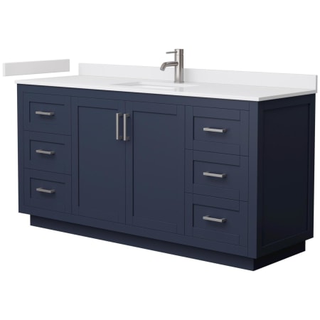 A large image of the Wyndham Collection WCF2929-66S-VCA-MXX Dark Blue / White Cultured Marble Top / Brushed Nickel Hardware