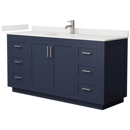 A large image of the Wyndham Collection WCF292966S-QTZ-UNSMXX Dark Blue / White Quartz Top / Brushed Nickel Hardware