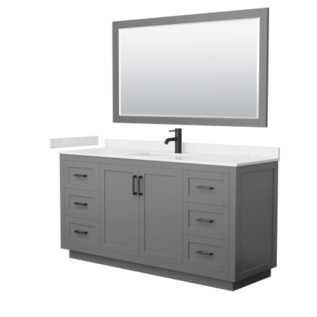 A large image of the Wyndham Collection WCF2929-66S-VCA-M58 Dark Gray / Carrara Cultured Marble Top / Matte Black Hardware