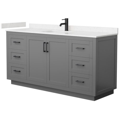 A large image of the Wyndham Collection WCF2929-66S-VCA-MXX Dark Gray / Carrara Cultured Marble Top / Matte Black Hardware