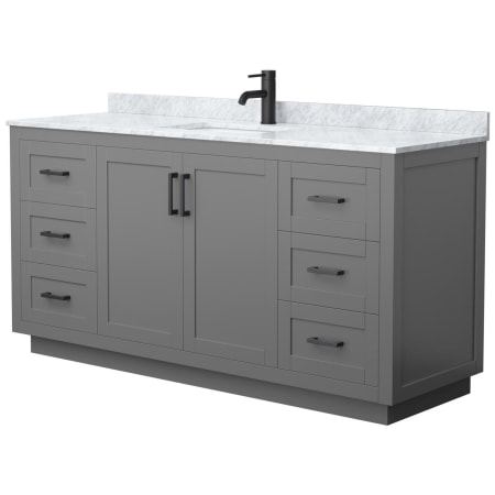 A large image of the Wyndham Collection WCF2929-66S-NAT-MXX Dark Gray / White Carrara Marble Top / Matte Black Hardware