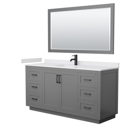 A large image of the Wyndham Collection WCF2929-66S-VCA-M58 Dark Gray / White Cultured Marble Top / Matte Black Hardware