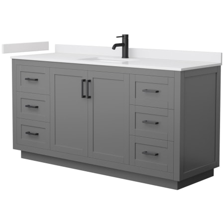 A large image of the Wyndham Collection WCF2929-66S-VCA-MXX Dark Gray / White Cultured Marble Top / Matte Black Hardware