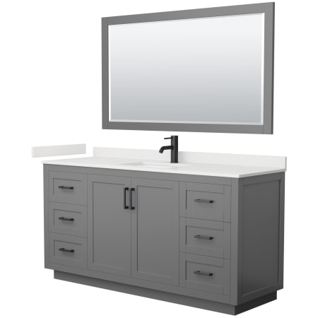 A large image of the Wyndham Collection WCF292966S-QTZ-UNSM58 Dark Gray / White Quartz Top / Matte Black Hardware