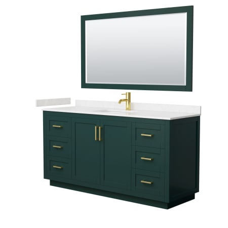 A large image of the Wyndham Collection WCF2929-66S-VCA-M58 Green / Carrara Cultured Marble Top / Brushed Gold Hardware