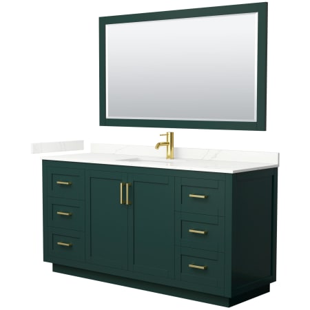 A large image of the Wyndham Collection WCF292966S-QTZ-UNSM58 Green / Giotto Quartz Top / Brushed Gold Hardware