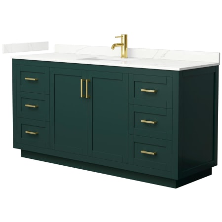 A large image of the Wyndham Collection WCF292966S-QTZ-UNSMXX Green / Giotto Quartz Top / Brushed Gold Hardware