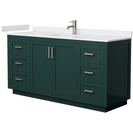 A large image of the Wyndham Collection WCF2929-66S-VCA-MXX Green / Carrara Cultured Marble Top / Brushed Nickel Hardware