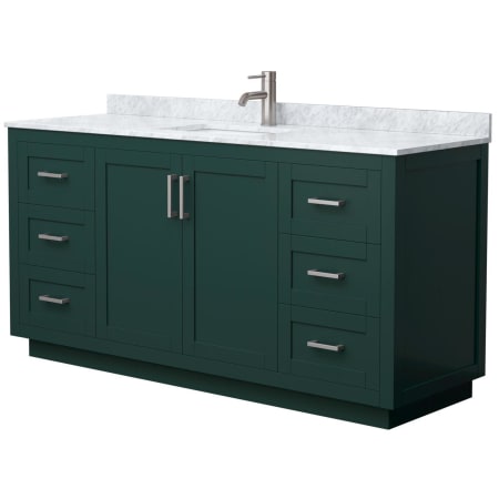 A large image of the Wyndham Collection WCF2929-66S-NAT-MXX Green / White Carrara Marble Top / Brushed Nickel Hardware
