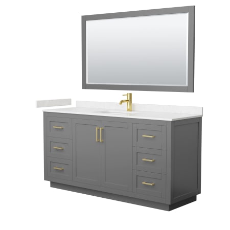 A large image of the Wyndham Collection WCF2929-66S-VCA-M58 Dark Gray / Carrara Cultured Marble Top / Brushed Gold Hardware