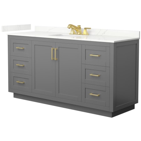 A large image of the Wyndham Collection WCF292966S-QTZ-US3MXX Dark Gray / Giotto Quartz Top / Brushed Gold Hardware