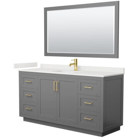 A large image of the Wyndham Collection WCF292966S-QTZ-UNSM58 Dark Gray / White Quartz Top / Brushed Gold Hardware