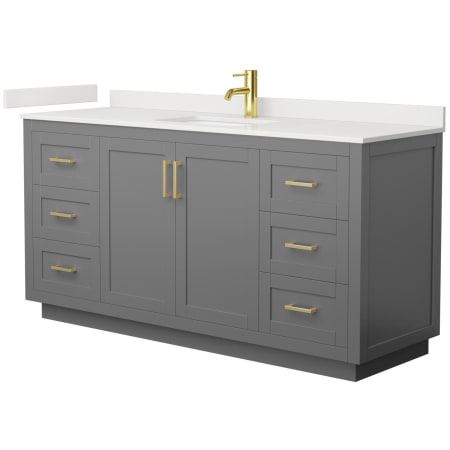 A large image of the Wyndham Collection WCF292966S-QTZ-UNSMXX Dark Gray / White Quartz Top / Brushed Gold Hardware