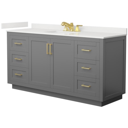 A large image of the Wyndham Collection WCF292966S-QTZ-US3MXX Dark Gray / White Quartz Top / Brushed Gold Hardware