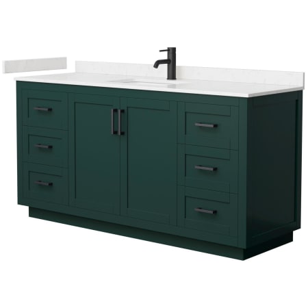 A large image of the Wyndham Collection WCF2929-66S-VCA-MXX Green / Carrara Cultured Marble Top / Matte Black Hardware
