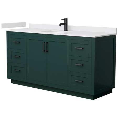 A large image of the Wyndham Collection WCF2929-66S-VCA-MXX Green / White Cultured Marble Top / Matte Black Hardware