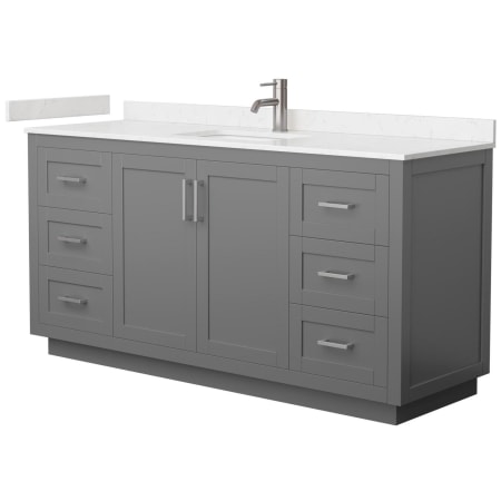 A large image of the Wyndham Collection WCF2929-66S-VCA-MXX Dark Gray / Carrara Cultured Marble Top / Brushed Nickel Hardware