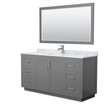 A large image of the Wyndham Collection WCF2929-66S-NAT-M58 Dark Gray / White Carrara Marble Top / Brushed Nickel Hardware