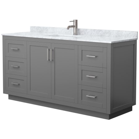 A large image of the Wyndham Collection WCF2929-66S-NAT-MXX Dark Gray / White Carrara Marble Top / Brushed Nickel Hardware