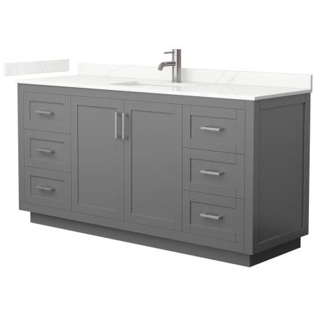 A large image of the Wyndham Collection WCF292966S-QTZ-UNSMXX Dark Gray / Giotto Quartz Top / Brushed Nickel Hardware