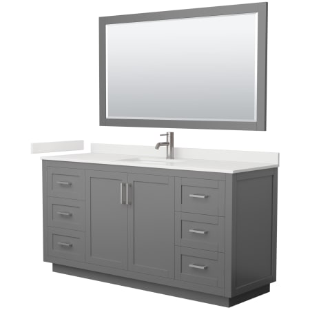 A large image of the Wyndham Collection WCF292966S-QTZ-UNSM58 Dark Gray / White Quartz Top / Brushed Nickel Hardware