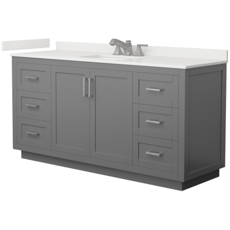 A large image of the Wyndham Collection WCF292966S-QTZ-US3MXX Dark Gray / White Quartz Top / Brushed Nickel Hardware