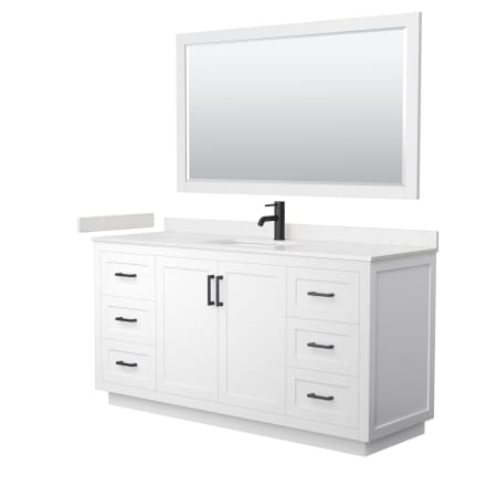 A large image of the Wyndham Collection WCF2929-66S-VCA-M58 White / Carrara Cultured Marble Top / Matte Black Hardware
