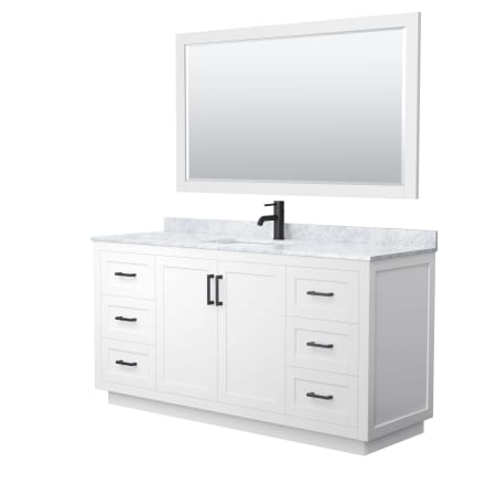A large image of the Wyndham Collection WCF2929-66S-NAT-M58 White / White Carrara Marble Top / Matte Black Hardware