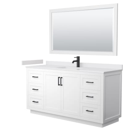 A large image of the Wyndham Collection WCF2929-66S-VCA-M58 White / White Cultured Marble Top / Matte Black Hardware