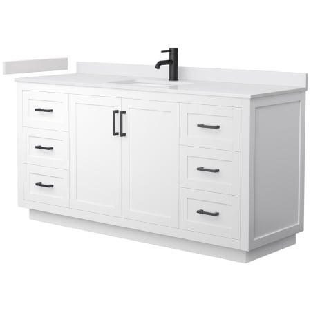 A large image of the Wyndham Collection WCF2929-66S-VCA-MXX White / White Cultured Marble Top / Matte Black Hardware