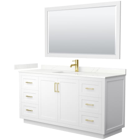 A large image of the Wyndham Collection WCF292966S-QTZ-UNSM58 White / Giotto Quartz Top / Brushed Gold Hardware