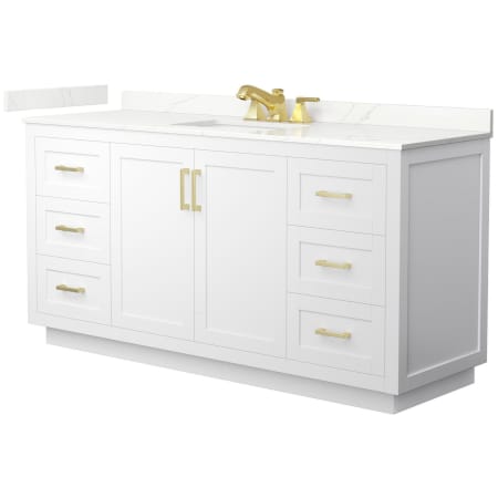 A large image of the Wyndham Collection WCF292966S-QTZ-US3MXX White / Giotto Quartz Top / Brushed Gold Hardware