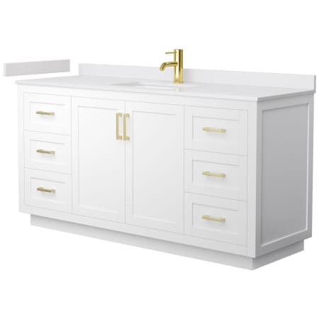 A large image of the Wyndham Collection WCF2929-66S-VCA-MXX White / White Cultured Marble Top / Brushed Gold Hardware