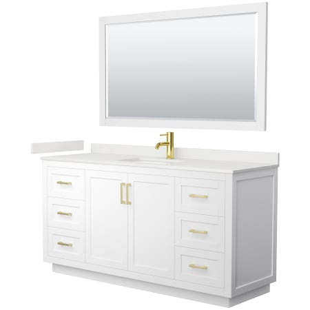 A large image of the Wyndham Collection WCF292966S-QTZ-UNSM58 White / White Quartz Top / Brushed Gold Hardware