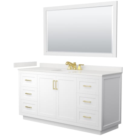 A large image of the Wyndham Collection WCF292966S-QTZ-US3M58 White / White Quartz Top / Brushed Gold Hardware