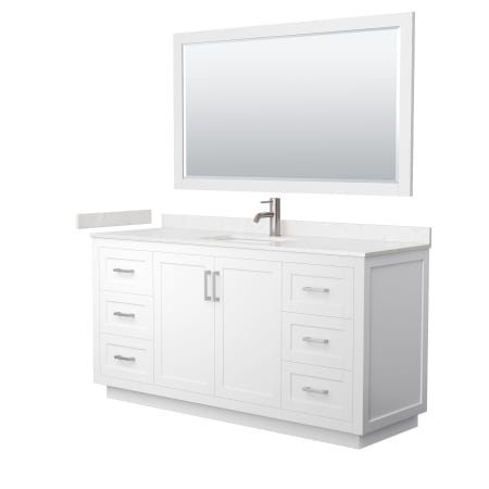 A large image of the Wyndham Collection WCF2929-66S-VCA-M58 White / Carrara Cultured Marble Top / Brushed Nickel Hardware