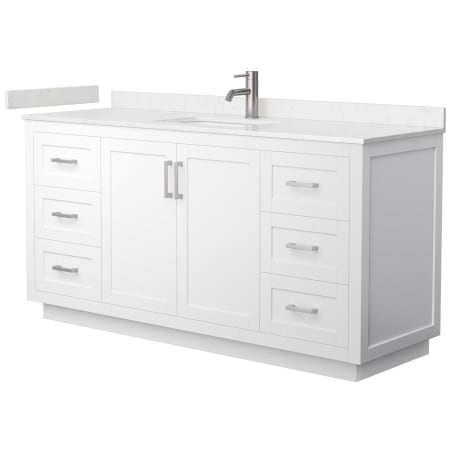 A large image of the Wyndham Collection WCF2929-66S-VCA-MXX White / Carrara Cultured Marble Top / Brushed Nickel Hardware