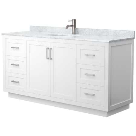 A large image of the Wyndham Collection WCF2929-66S-NAT-MXX White / White Carrara Marble Top / Brushed Nickel Hardware