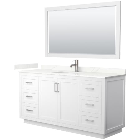 A large image of the Wyndham Collection WCF292966S-QTZ-UNSM58 White / Giotto Quartz Top / Brushed Nickel Hardware
