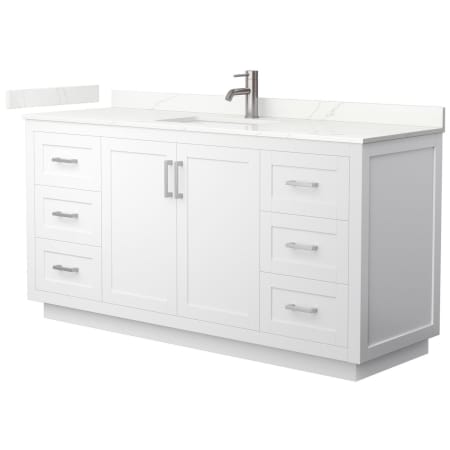 A large image of the Wyndham Collection WCF292966S-QTZ-UNSMXX White / Giotto Quartz Top / Brushed Nickel Hardware