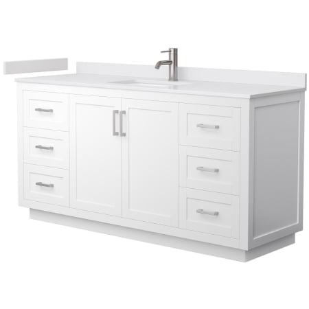 A large image of the Wyndham Collection WCF2929-66S-VCA-MXX White / White Cultured Marble Top / Brushed Nickel Hardware