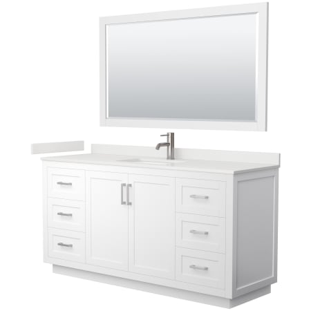 A large image of the Wyndham Collection WCF292966S-QTZ-UNSM58 White / White Quartz Top / Brushed Nickel Hardware