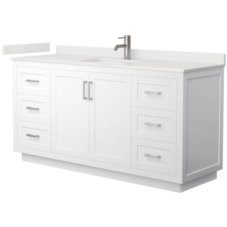 A large image of the Wyndham Collection WCF292966S-QTZ-UNSMXX White / White Quartz Top / Brushed Nickel Hardware