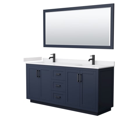 A large image of the Wyndham Collection WCF2929-72D-VCA-M70 Dark Blue / White Cultured Marble Top / Matte Black Hardware