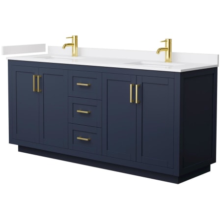A large image of the Wyndham Collection WCF2929-72D-VCA-MXX Dark Blue / White Cultured Marble Top / Brushed Gold Hardware